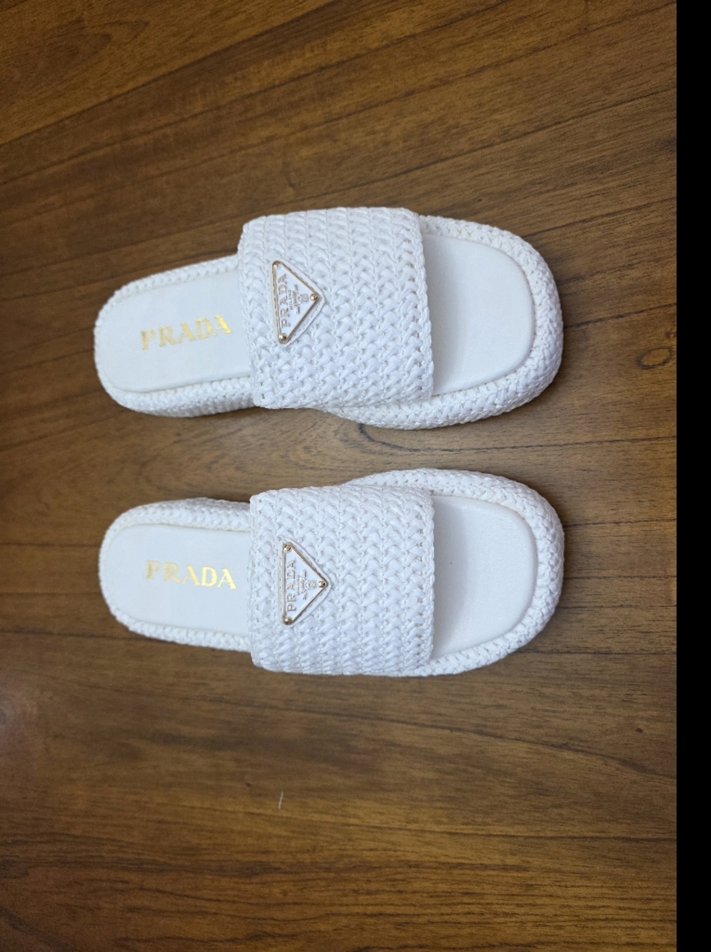 Prada White  Woven Slide Sandals  (New) - Picture 3 of 9